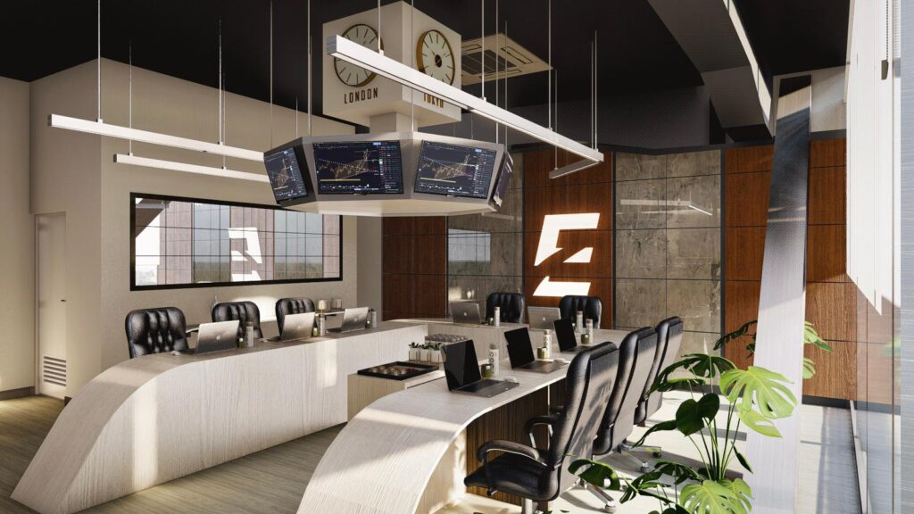 Modern office interior design with global influences